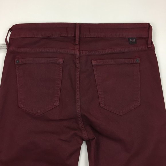 NWT MM DENIM Dark Red Glittery TATE Mid-Rise Logo Hardware Slim Fit Skinny Jeans - Picture 7 of 9